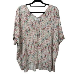 First Love Cream Boxy Short‎ Sleeve Blouse Multicolored Rainbow Stripes Blocks